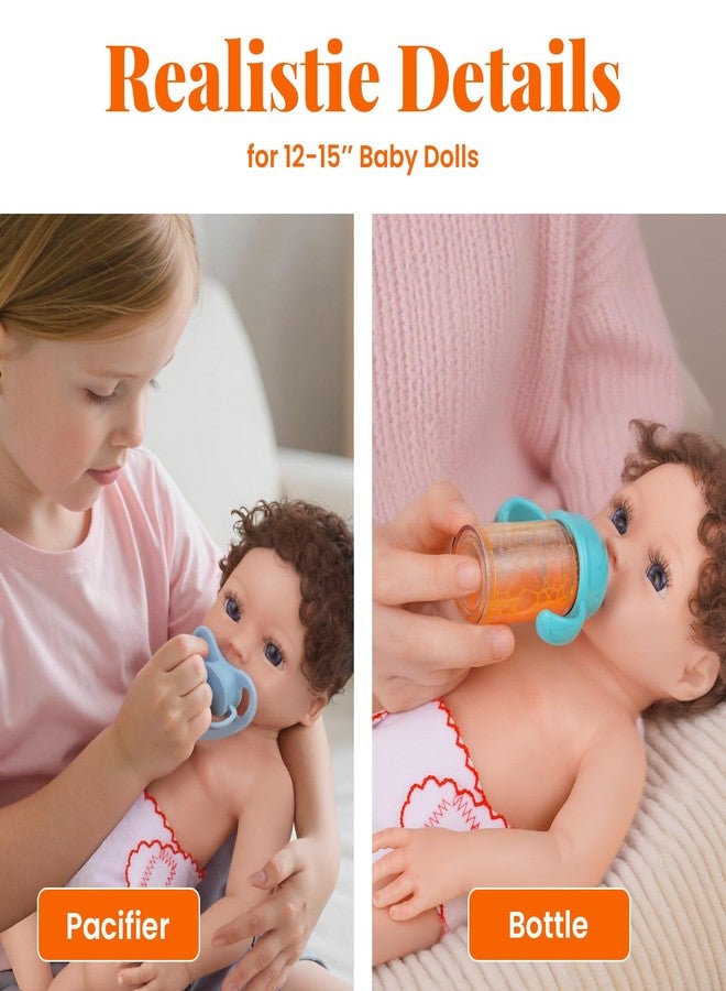 BABESIDE Baby Doll Accessories - 9 Pcs Feeding Set with Magic Bottles, Pacifiers, Bibs, Diapers & Carry Bag, Pretend Play Kit for 12-15 Inch Dolls - Image 5